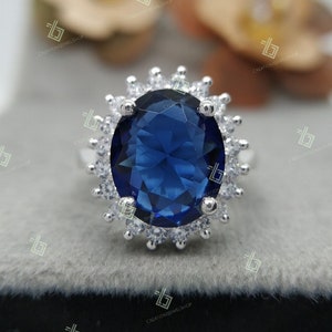 Vintage Blue Sapphire Engagement Ring, Princess Diana Oval Cut Sapphire Diamond Ring, 3.85 Ct Blue Sapphire Ring. Anniversary Gift Ring