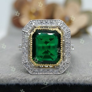 Emerald ring vintage emerald engagement ring 925sterling silver ring gift unique antique wedding promise anniversary ring for her birthstone