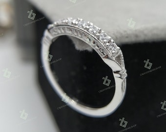 Aliança de casamento de filigrana vintage, anel de empilhamento, aliança de casamento antiga, milgrain, diamante, anel de aniversário, moissanite, aliança de casamento, arte deco