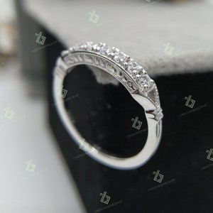 Vintage Filigree Wedding Band Stacking Ring Antique Wedding Band Milgrain Diamond Band Anniversary Ring Moissanite Wedding Band ArtDeco Band