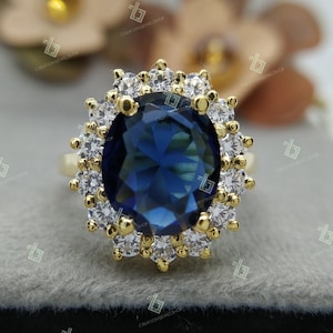 5.00 Ct Oval Blue Sapphire Engagement Ring, Princess Diana Ring, 12*10 mm Oval Cut Sapphire Diamond Ring For Womens, Anniversary Gift Ring