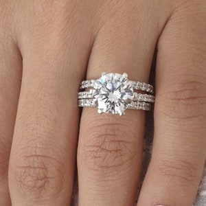 Gorgeous 2 Carat Brilliant Round Cut Bridal Set With Two Half Eternity Wedding Band, Wedding Set, Moissanite Bridal Set, 3 PCS Ring Set image 7