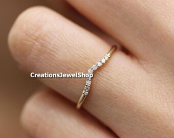 Moissanite Matching Wedding Band, 14k Gold Over Cluster Wedding Ring, Moissanite Crown Ring Curved Wedding Lab Diamond Ring Anniversary Ring