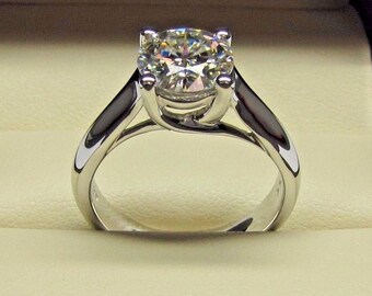 Forever One Round Cut Solitaire Engagement Ring, Moissanite Wedding Ring, Lab Diamond Engagement Ring Promise Ring, Solitaire Diamond Ring