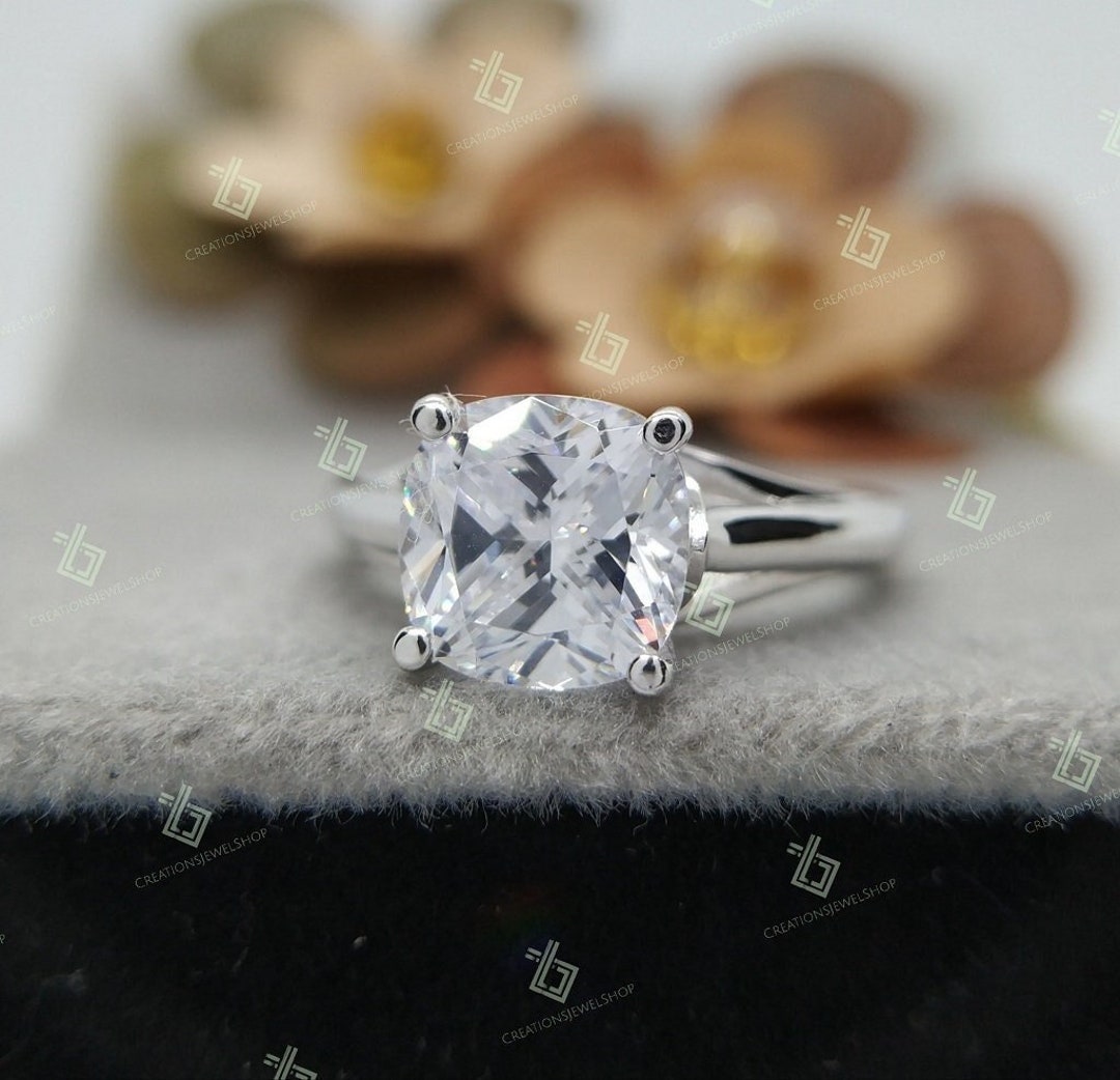 2.5 CT Cushion Cut Moissanite Engagement Ring, Forever One Solitaire ...