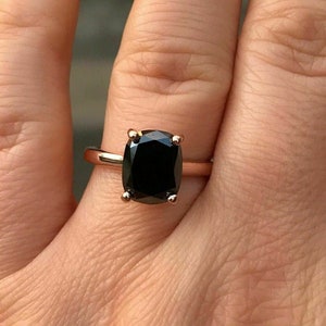 2.20 CT Cushion Cut Black Diamond Engagement Ring / Brilliant Cut Diamond Ring For Her / Black Diamond Ring / Black Solitaire Ring