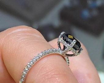 2.08 CT Round Cut Black Diamond Solitaire Engagement Ring /Bridal Wedding Ring/ Unique Jewelry Ring For Her / Promise Gift Ring