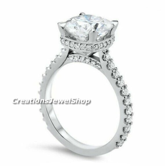 Beautiful Hidden Halo Ring 2 50 Ct Cushion Cut Diamond Cz Etsy