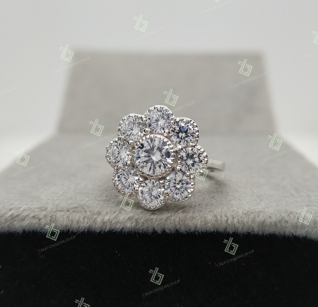 Circle_a_vintage 　Special !!foremost Vintage Flower 1.50 CT Round Diamond Engagement Ring, Floral Style
