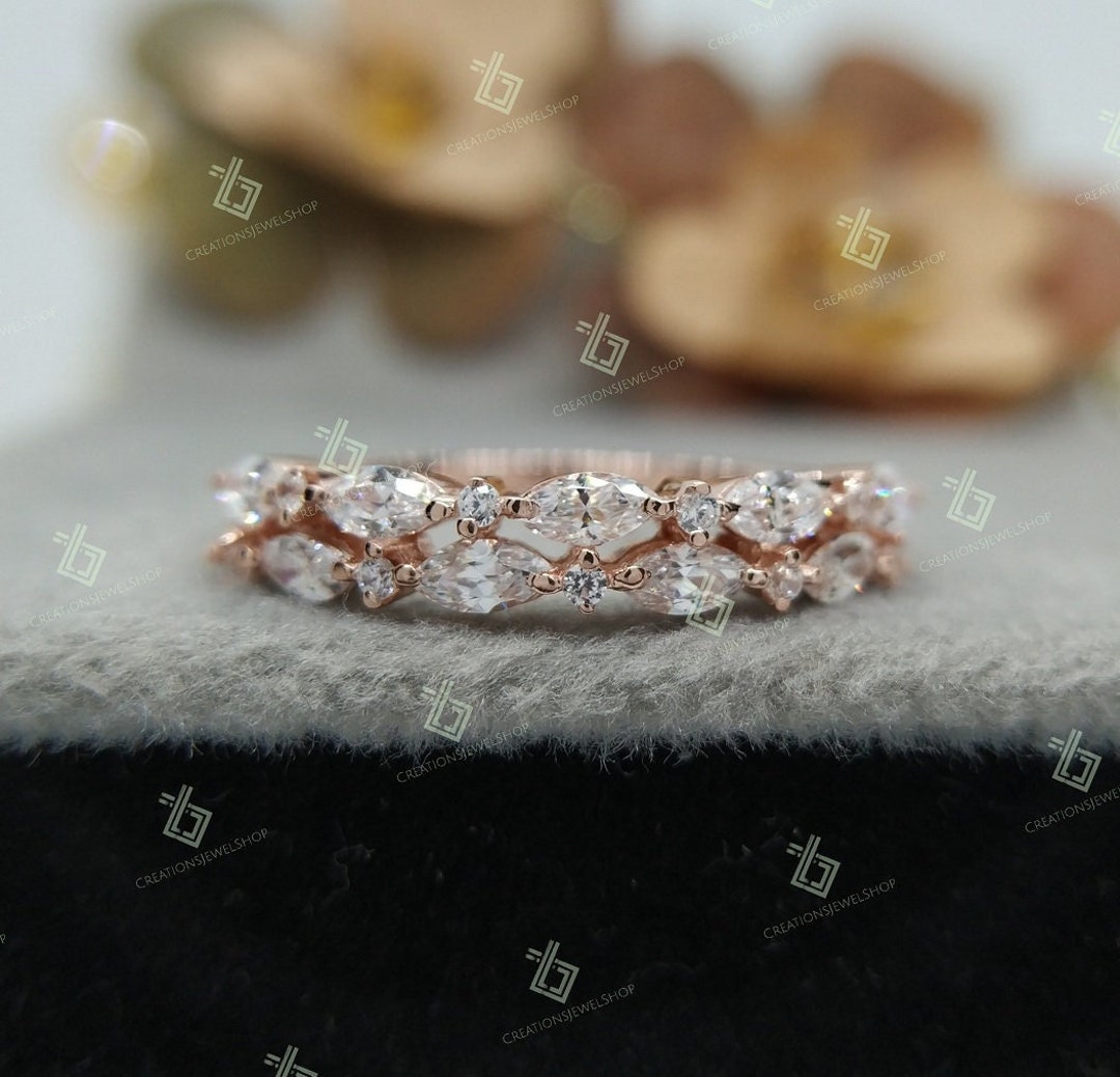 Half Eternity Marquise Wedding Band Marquise and Round Diamond Band ...