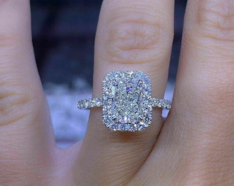 2.50 TCW Radiant Cut Diamond Halo Engagement Ring, Hidden Halo Diamond Wedding Ring, Bridal Ring, Anniversary Ring, Stacking Ring