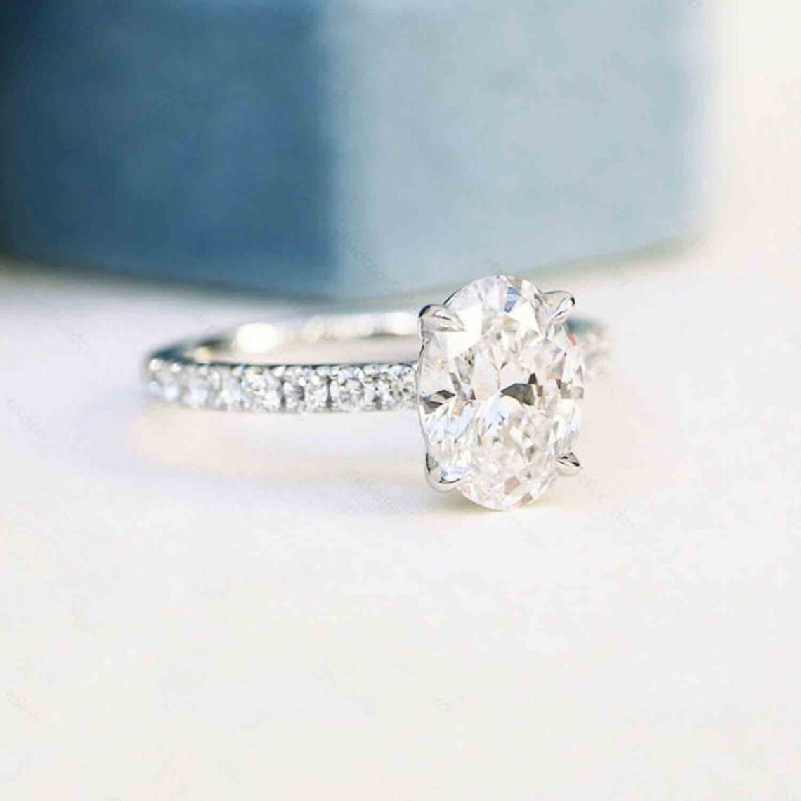 3.00 Ct Oval Cut Lab Diamond Engagement Ring Hidden Halo | Etsy
