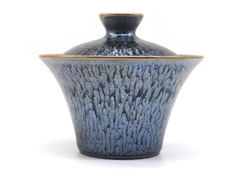 120ml / 4.06 oz Jianzhan Tenmoku Gaiwan - Blue Oil Spot “Baihua” Jianzhan