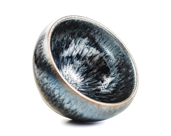 110ml Jianzhan tea cup with blue shine crystal flower-tenmoku cup-Tianmu tea bowl-chawan