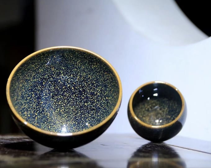 Pair Cups Handmade Jianzhan Tenmoku Oil Spot Tea Bowl