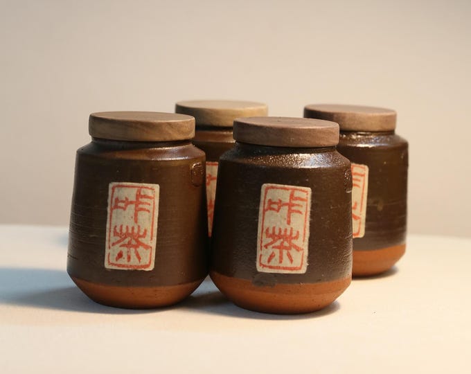 Handmade Red Clay Tea Jar with Wood Cover