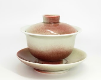 160ml / 5.41 oz Kiln Transmutation Red Gaiwan - Iced Crackled Glaze