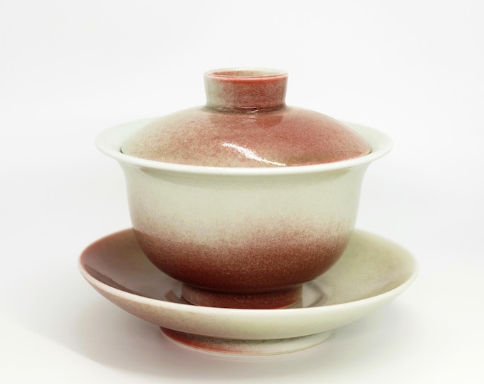 Handmade 160ml Red&White Gaiwan, Crackled Glaze Gaiwan