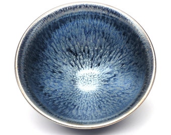 12.5*7.5cm Jianzhan Tenmoku Tea Bowl-Blue Flower Tenmoku Chawan