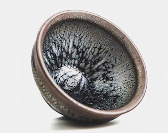 7.6/4.5cm 80ml Handmade "Silver Oil Spot"Tenmoku Tea Bowl,Jianzhan Tenmoku Jianwares