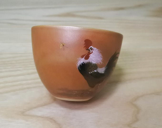 115ml Jingdezhen Hand-painted Rooster and Butterfly Tea Cup, Wood Fired Master Cup