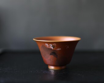 65ml / 2.2 oz Jingdezhen Wood Fired Tea Cup, Hand-painted Lotus and Dragonfly