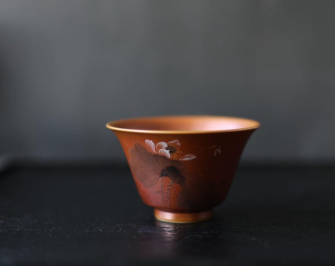 65ml / 2.2 oz Jingdezhen Wood Fired Tea Cup, Hand-painted Lotus and Dragonfly
