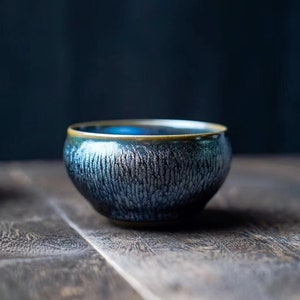 9*5cm Jianzhan Tenmoku Tea Cup,Blue Flower Oil Spot Tea Bowl