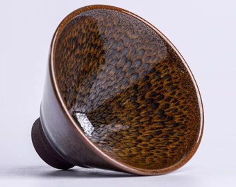 100*70mm Handmade Partridge Speckle Jianzhan Tenmoku Hat Shaped Tea Bowl