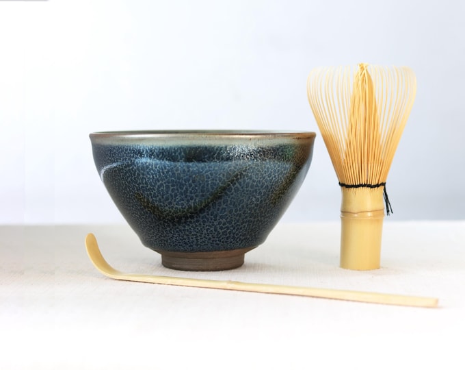 275ml 9.3 oz Jianzhan Tenmoku Tea Bowl - "Blue Dragon Scale" Pattern Tenmoku Chawan