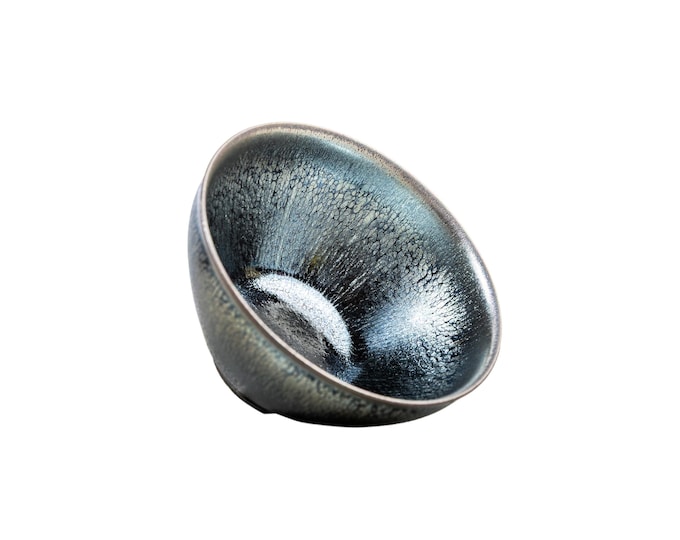 8*4.5cm 100ml Jianzhan Tenmoku Blue Silver "Rabbit Hair" Tea Bowl