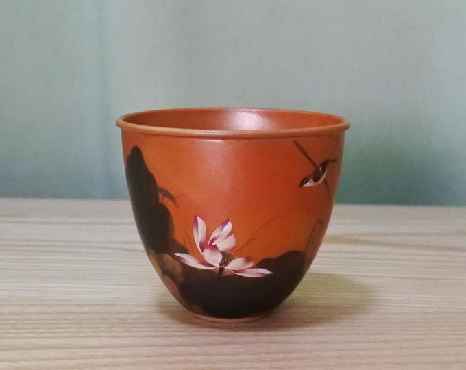 120ml Jingdezhen Wood Fired Hand-painted Lotus and Birds Tea Cup, Wood Fired Master Cup