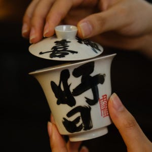 100ml Hand-painted Ceramic Gaiwan for Oolong Tea Brewing|Chinese Calligraphy“日日是好日“