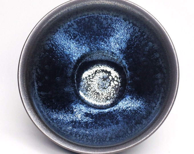 12.5*7.5cm Jianzhan Tenmoku Tea Bowl-Blue Oil Spot Tenmoku Chawan
