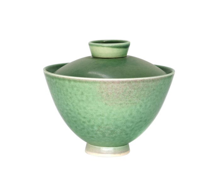 160ml Jingdezhen Bowl Shaped Gaiwan, Kiln Transmutation Matte Green