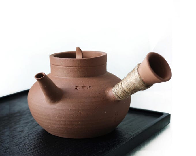 480ml Handmade Chaozhou Sha Diao 砂铫, Side Handle Kettle for Electric Stove&Carbon Stove