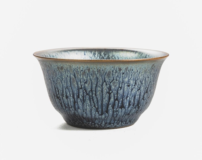 7.8/4.6cm 70ml-90ml Handmade Blue Oil Spot Jianzhan Tianmu Tenmoku Tea Bowl