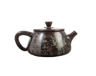 220ml / 7.44 oz Jian Shui Teapot, "Shi Piao" 石瓢 Teapot - Calligraphy and Orchids Residual Slip Decoration