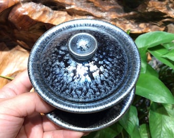 150ml Jianzhan Gaiwan blue flower pattern-handmade Jianzhan teaware-Chinese Gongfu Teaware-Jianwares