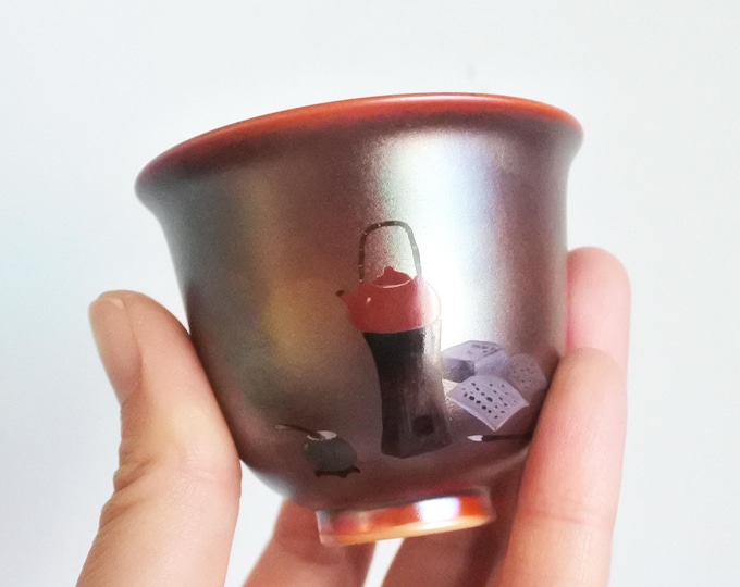 70ml Jingdezhen Wood Fired Hand-painted "Tea Party" Tea Cup, Wood Fired Master Cup