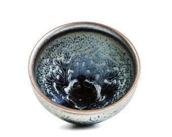 9.3/6.0cm Handmade Blue Bird Feather Tenmoku Tea Bowl,Jianzhan Tenmoku Jianwares