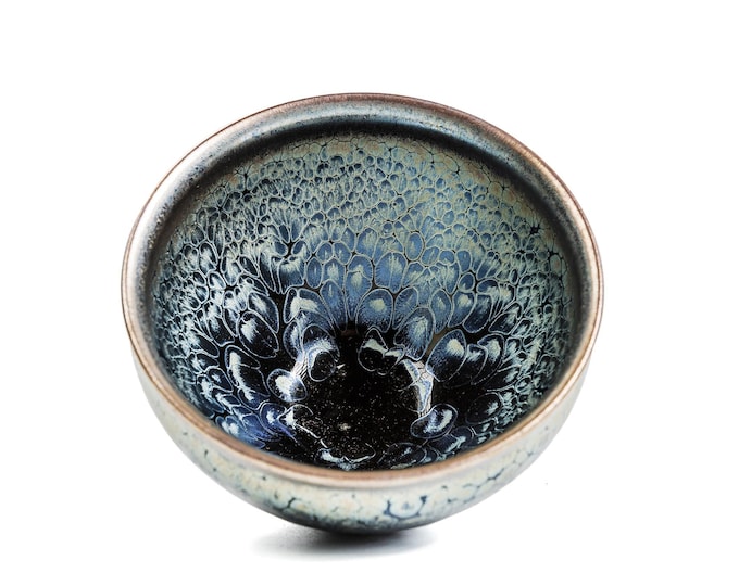 9.3/6.0cm Handmade Blue Bird Feather Tenmoku Tea Bowl,Jianzhan Tenmoku Jianwares