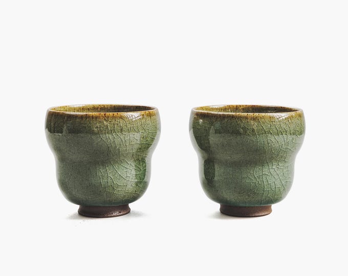 Set of 2PCS 120ml Handmade Green Gourd Shaped Tea Cup