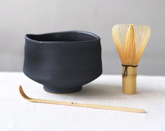 Handmade Matte Black Matcha Tea Bowl, Black Chawan