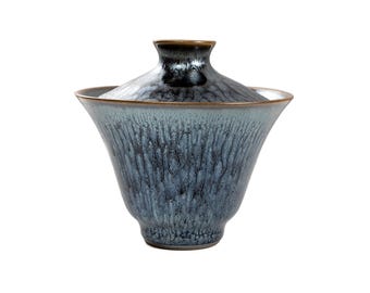120ml Jianzhan Tenmoku Gaiwan -Blue Flower Gaiwan-Chinese Gongfu Teaware-Jianwares