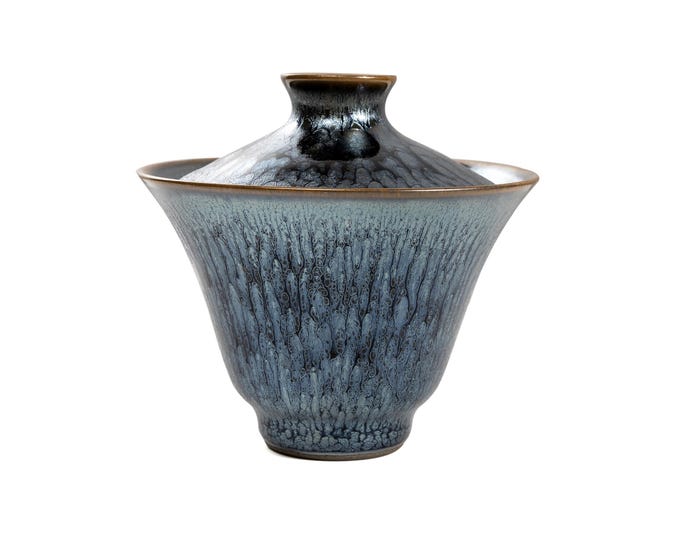 120ml Jianzhan Tenmoku Gaiwan -Blue Flower Gaiwan-Chinese Gongfu Teaware-Jianwares