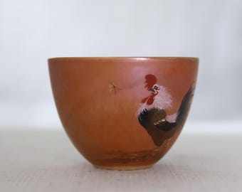 115ml / 3.89 oz Jingdezhen Hand-painted Rooster Butterfly Tea Cup, Wood Fired Master Cup