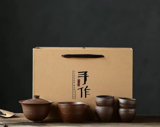 Gaiwan Set-140ml Pottery Gaiwan Set,1PCS Gaiwan 4PCS Tea Cups 1PCS Fair Cup