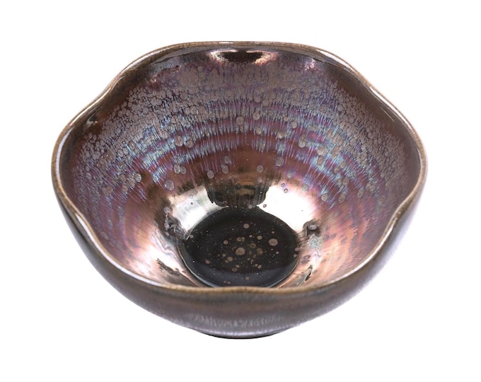 150ml / 5.07 oz Jianzhan Tenmoku Purple Oil Spot Tea Bowl, Flower-rim Tea Bowl