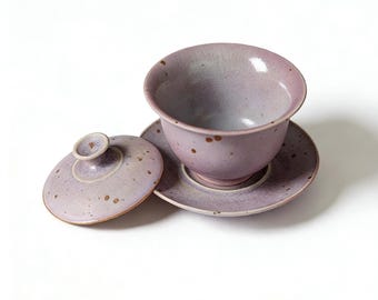 140ml Kiln Transmutation Pink Pottery Gaiwan with Crackled Effect
